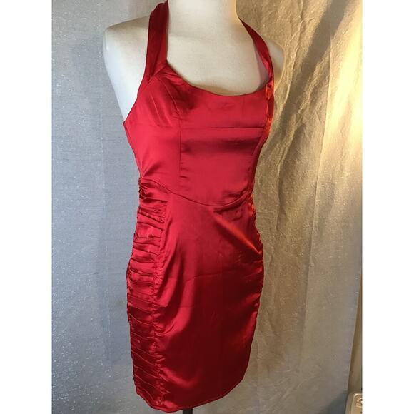 SAINTS + SECRETS NWT Red Satin Halter Ruched Mini Dress Bodycon Size 10 - Picture 4 of 13